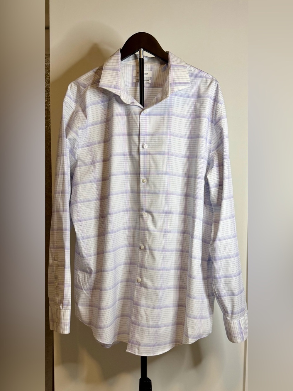 Calvin Klein Men’s 2XL 18 34/35 Slim Fit Stretch Wrinkle Free Plaid Shirt